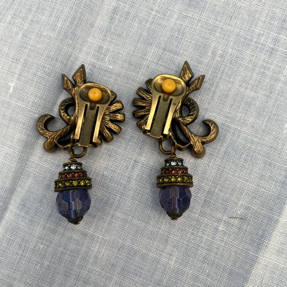 Heidi Daus Crystal Clip On Drop Earrings Fall Colors - Picture 3 of 4
